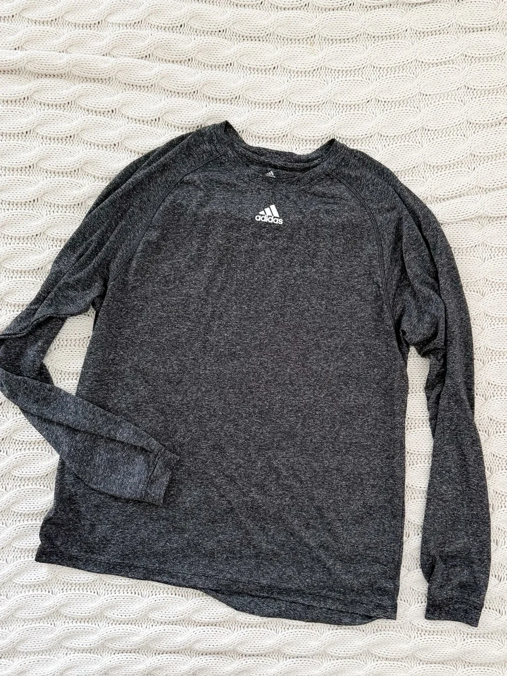 adidas Men’s climalite Long Sleeve Heathered Dark Gray Crew Tee